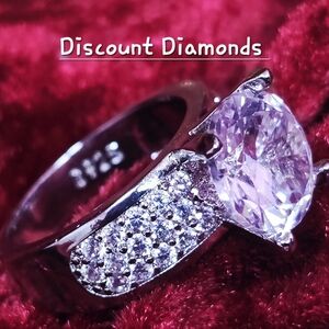 Clear White Diamond 2.90 Ct. & Clear White Baguette Diamond Ring 925 Silver